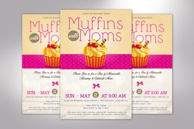 Muffins Moms Flyer Template Word Publisher Parent-Teachers, Meeting Invitation, Mothers Day 5x8 in image 2