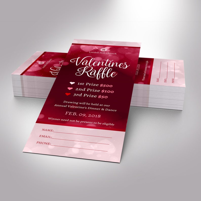 Red Pink Valentines Day Raffle Ticket Template, Word Template, Publisher, Fundraiser Event, Size 2.25x6 inches image 4