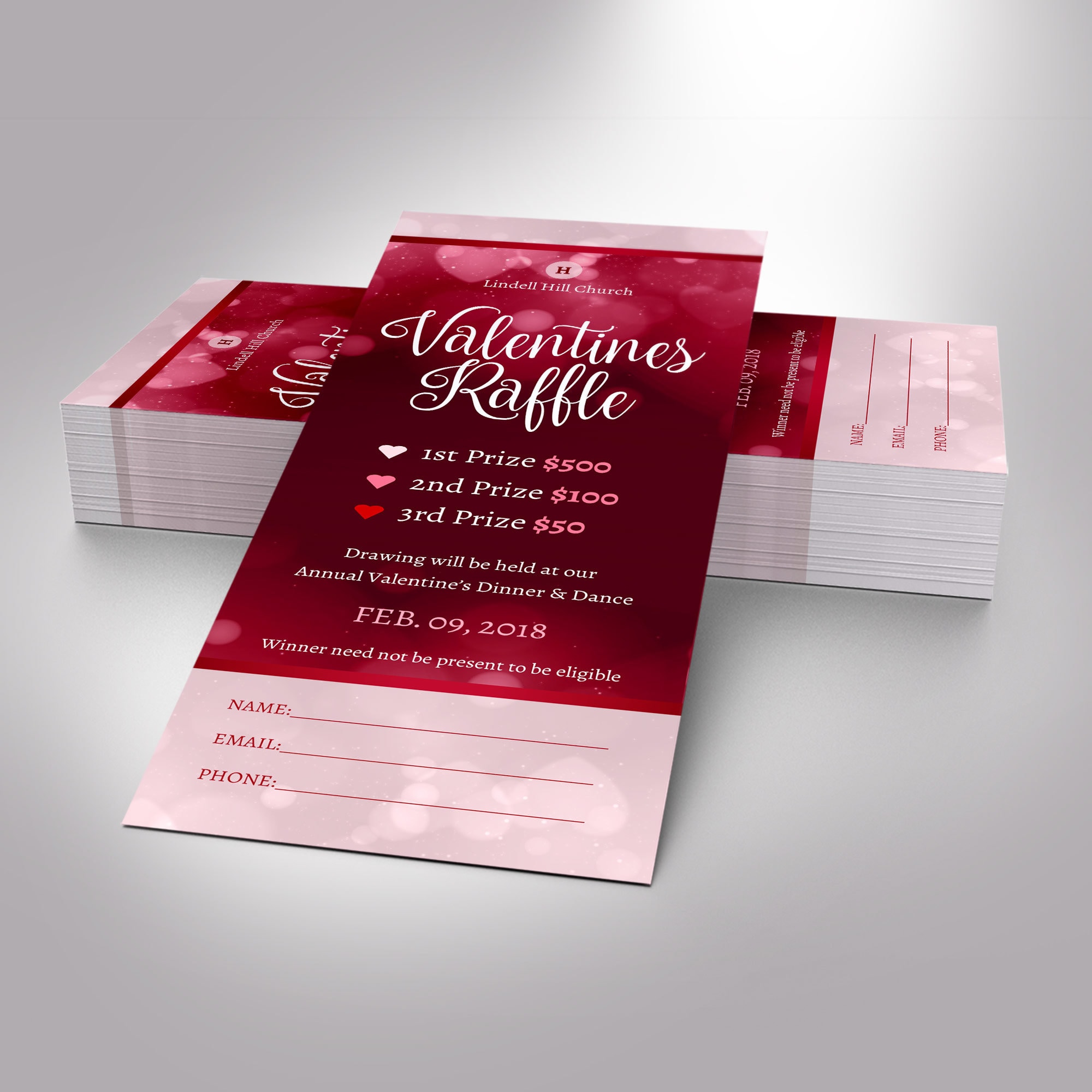 Valentine's Day Raffle Ticket Template: Red Heart Fundraiser (word ...