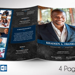 Blue Rock Funeral Program Template | Word Template, Publisher | Celebration of Life | 4 Pages | Bifold to 5.5x8.5 inches