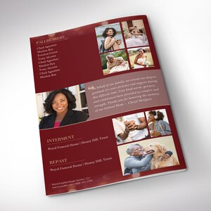 Red Gold Life Funeral Program Template, Canva Template, Magazine Style, Celebration of Life, 8 Pages, 5.5x8.5 in image 6