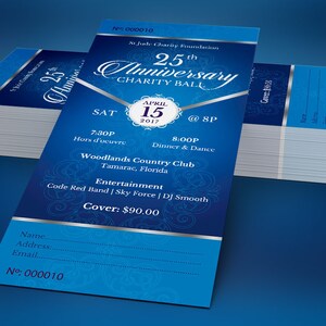 Blue Silver Anniversary Banquet Ticket Template Word Template, Publisher Church Anniversary, Pastor Events 3x7 in image 3