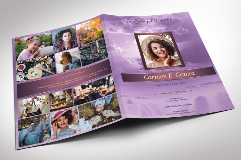 Purple Forever Funeral Program Large Template Word Template, Publisher V1 Celebration of Life 4 Pages 11x17 in image 2