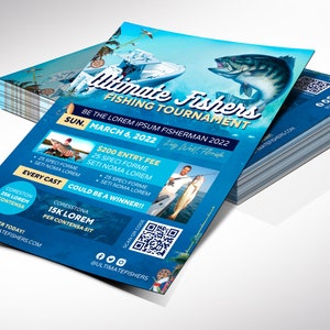 Fishing Tournament Flyer Template, Canva Template Fishing Flyer, Blue Oceanic Invitation 5 backgrounds 8.5x11 in image 2