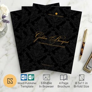 Black Gold Anniversary Banquet Program Word Publisher Template 4 Page Tabloid 8.5x11