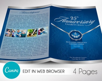 Blue Silver Anniversary Gala Program Template, Canva Template | Church Anniversary, 4 Pages | Bifold to 5.5x8.5 inches