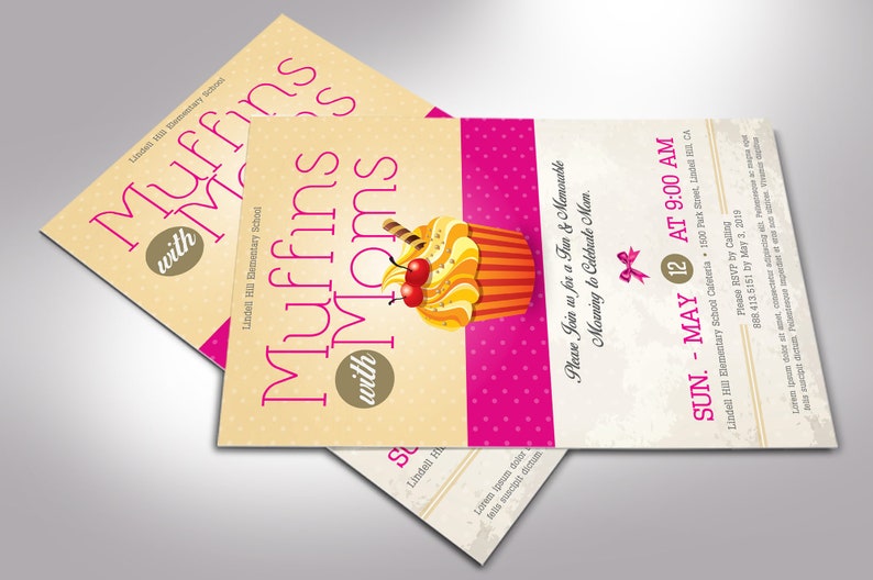 Muffins Moms Flyer Template Word Publisher Parent-Teachers, Meeting Invitation, Mothers Day 5x8 in image 5