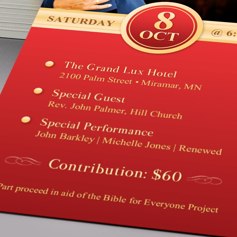 Pastor Anniversary Banquet Ticket Template Word Template, Publisher Church Anniversary, Pastor Appreciation 3x7 in image 8