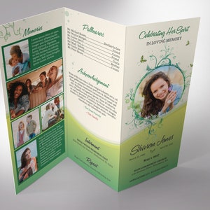 Green Princess Trifold Funeral Program Template Word Template, Publisher Green Beige, Celebration of Life, Memorial Service 11x8.5 in image 5