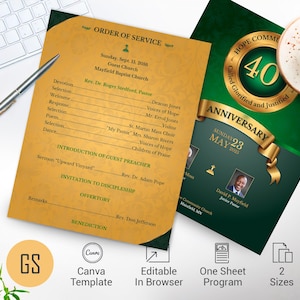 Green & Gold Church Anniversary Program Template: Elegant Gala Bulletin (Digital Download)