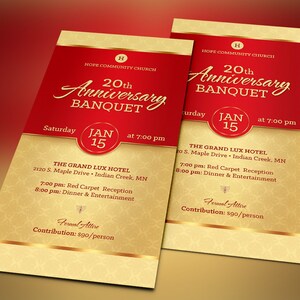 Red Gold Church Anniversary Banquet Ticket Template, Word Template, Publisher, Pastor Appreciation, Luncheon Ticket, 36 in image 4
