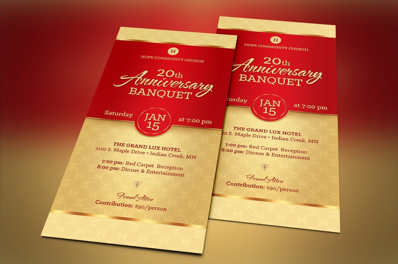 Red Gold Church Anniversary Banquet Ticket Template, Word Template, Publisher, Pastor Appreciation, Luncheon Ticket, 36 in image 4