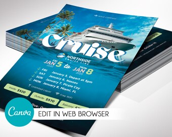 Cruise Flyer sjabloon 2, sjabloon, Canva sjabloon, reisuitnodigingen, bestemming bruiloft, Caribische cruises