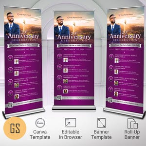 Church Anniversary Rollup Banner Template: Purple & Silver (32x78 inches)