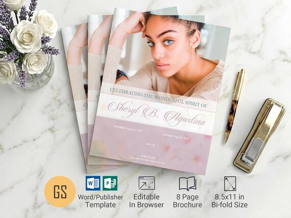 Cherry Blossoms Funeral Program Template for Word and Publisher