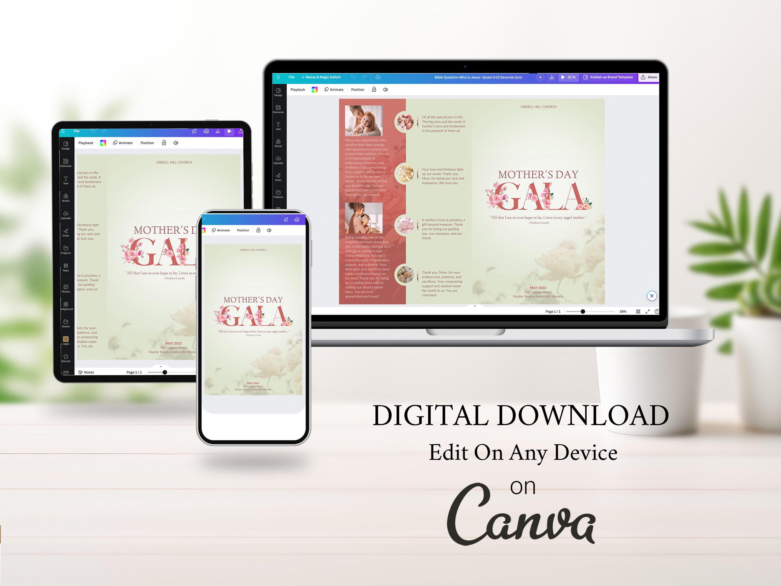 Vintage Mother's Day Program Template | Canva: 4-page Floral Church ...