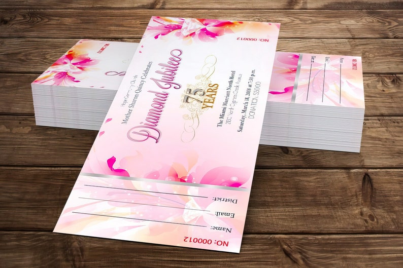 Church Anniversary Ticket Template for Word and Publisher, Fuchsia and Pink Banquet Ticket, Pastor Gala 7x3 inches image 10