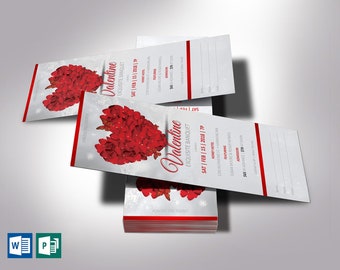 Bloemblaadjes Valentijnsdag Banket Ticket Sjabloon | Word-sjabloon, uitgever | Fondsenwervingsevenementen, banketticket | 3x7 inch