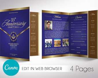 Violet Gold Tabloid Anniversary Gala Program Template, Canva Template | Church Anniversary, 4 Pages, 11x17 in