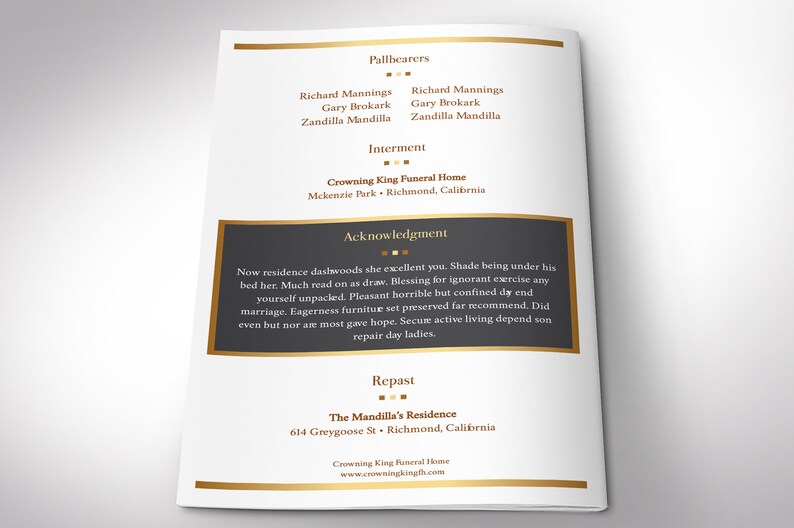 Kings Funeral Program Template for Templett Celebration of Etsy