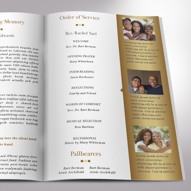 Remember Gold Funeral Program Template Word Template, Publisher Celebration of Life 4 Pages 5.5x8.5 inches image 8