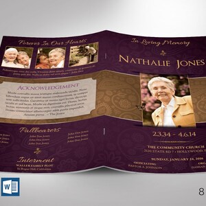 Royal Funeral Program Template, Purple Gold Word Template, Publisher Celebration of Life 8 Pages 5.5x8.5 inches image 8