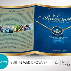 Blue & Gold Anniversary Gala Program Template: 5.5x8.5 Bifold (Canva Digital Download)