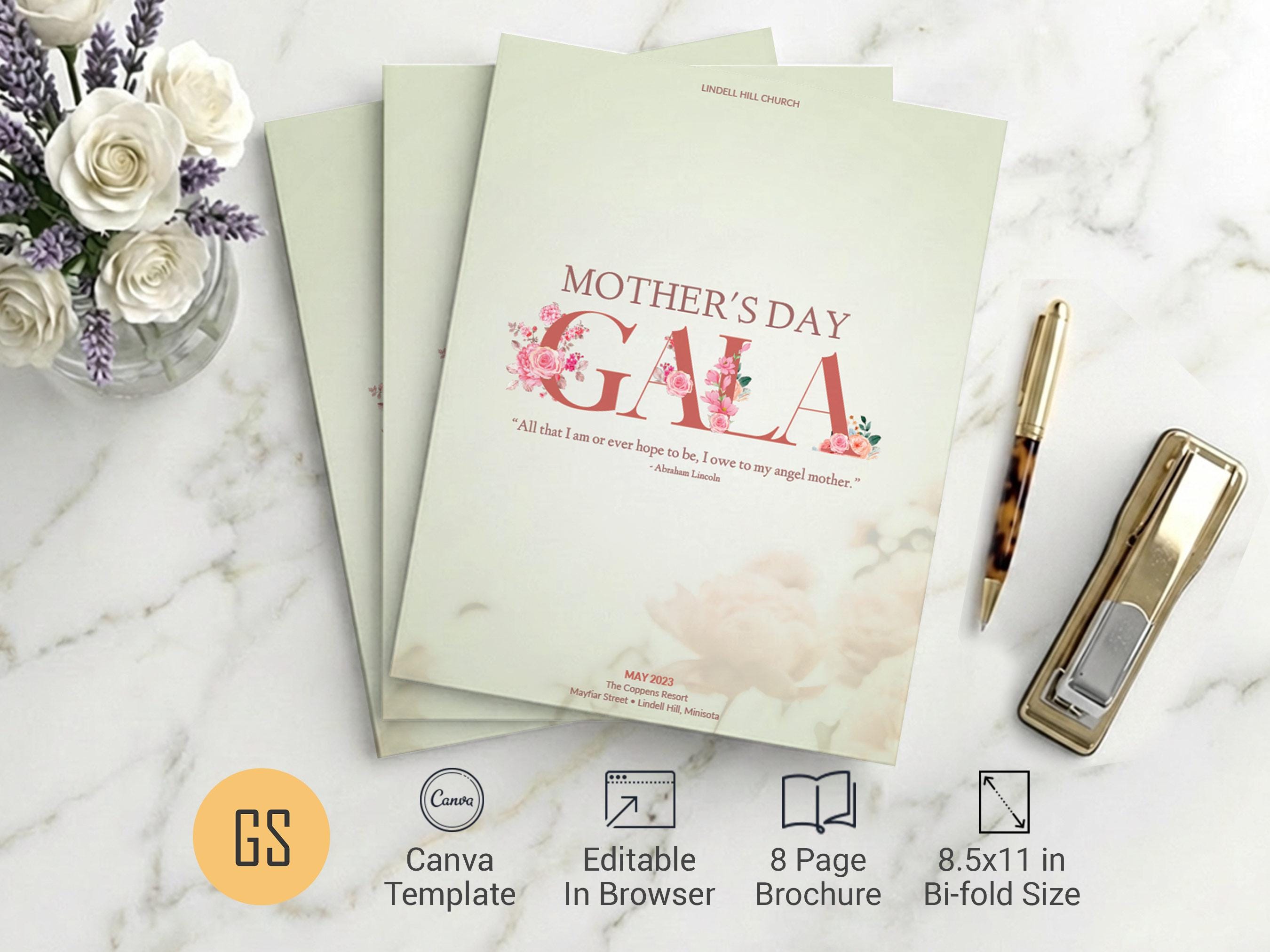 Vintage Mother's Day Program Template | Canva: 4-page Floral Church ...