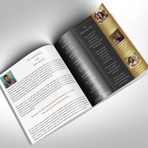 Remember Square Funeral Program Template, Gold Black Word Template, Publisher Celebration of Life 8 Pages 8x8 in image 3