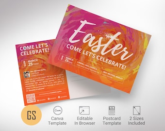 Plantilla de postal para la iglesia del Domingo de Pascua / Canva: Invitación editable (Canva, descarga digital)