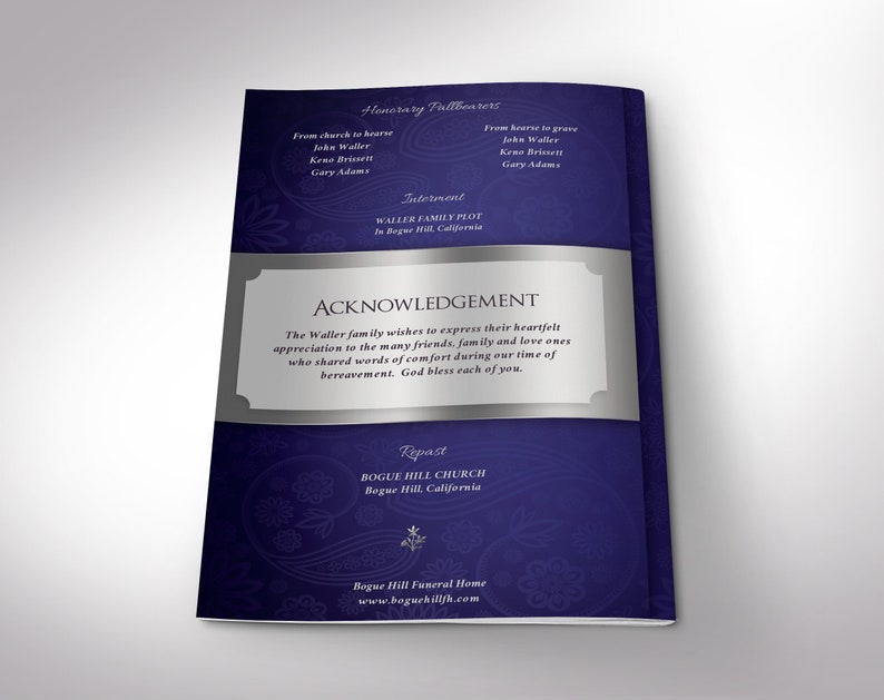 Blue Dignity Funeral Program Template Word Template, Publisher Celebration of Life 4 Pages Bifold to 5.5x8.5 in image 4