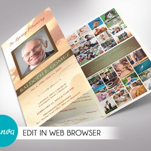 Gold Sunrise Funeral Program Template: Celebration of Life (Digital Download)