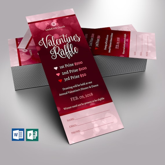Valentines Raffle Ticket Word Publisher Template Red 1 Etsy