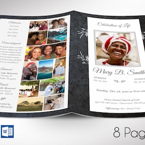 Plantillas para programa de funeral en blanco y negro, Word y Publisher, Graystone, Celebración de la vida, Diseño de obituario, Mujeres, 8 páginas, 5,5 x 8,5 pulgadas