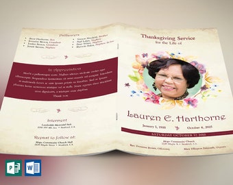 Watercolor Funeral Program Template | Word Template, Publisher | Celebration of Life | 8 Pages | Bifold to 5.5x8.5 in