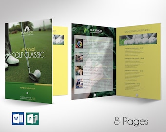 Charity Golf Tournament Brochure Template | Word Template, Publisher | Golf Competition | 8 Pages | 11x17 in