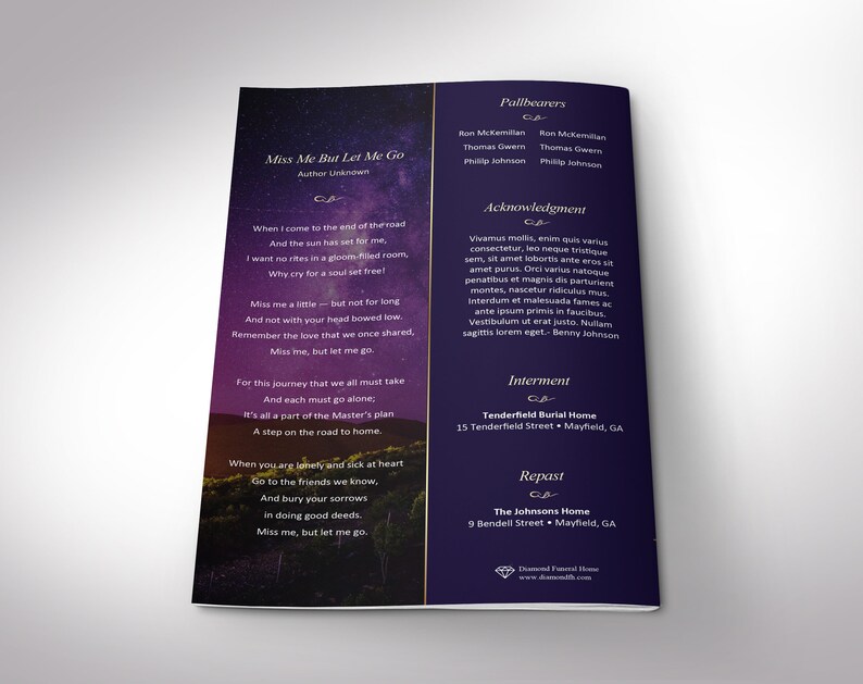 Vineyard Funeral Program Template Word Template, Publisher Celebration of Life 8 Pages Bifold to 5.5x8.5 inches 画像 6