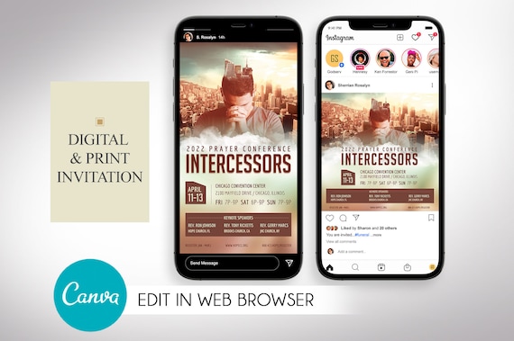 Prayer Conference Invitation Template Canva Church Social Media Post & 5x5 Square Flyer (Digital Download)