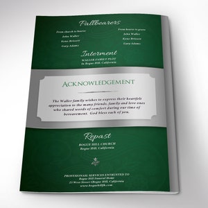 Green Silver Funeral Program Template Word Template, Publisher Celebration of Life, 8 Pages 5.5x8.5 inches image 6