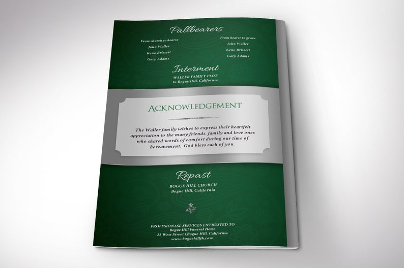 Green Silver Funeral Program Template Word Template, Publisher Celebration of Life, 8 Pages 5.5x8.5 inches image 6