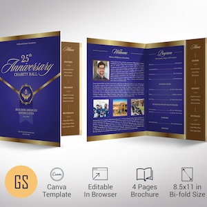 Violet Gold Anniversary Program Template: Church Banquet Brochure (Canva, 11x17&quot;, Digital Download)