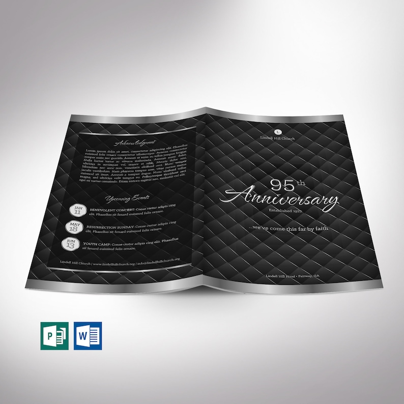 Silver Black Church Anniversary Program Template Pastor Appreciation, Banquet Program 4 Pages 5.5x8.5 inches image 1