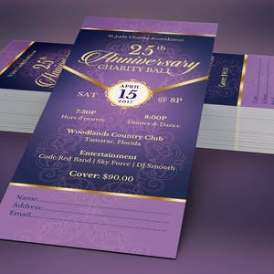 Purple Gold Anniversary Banquet Ticket Template, Word Template, Publisher, Church Anniversary, Gala Event, 3x7 inches image 3