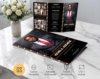 African Funeral Program Template: 11x17 Tabloid Trifold Kenyan Obituary for Canva (Digital Download)
