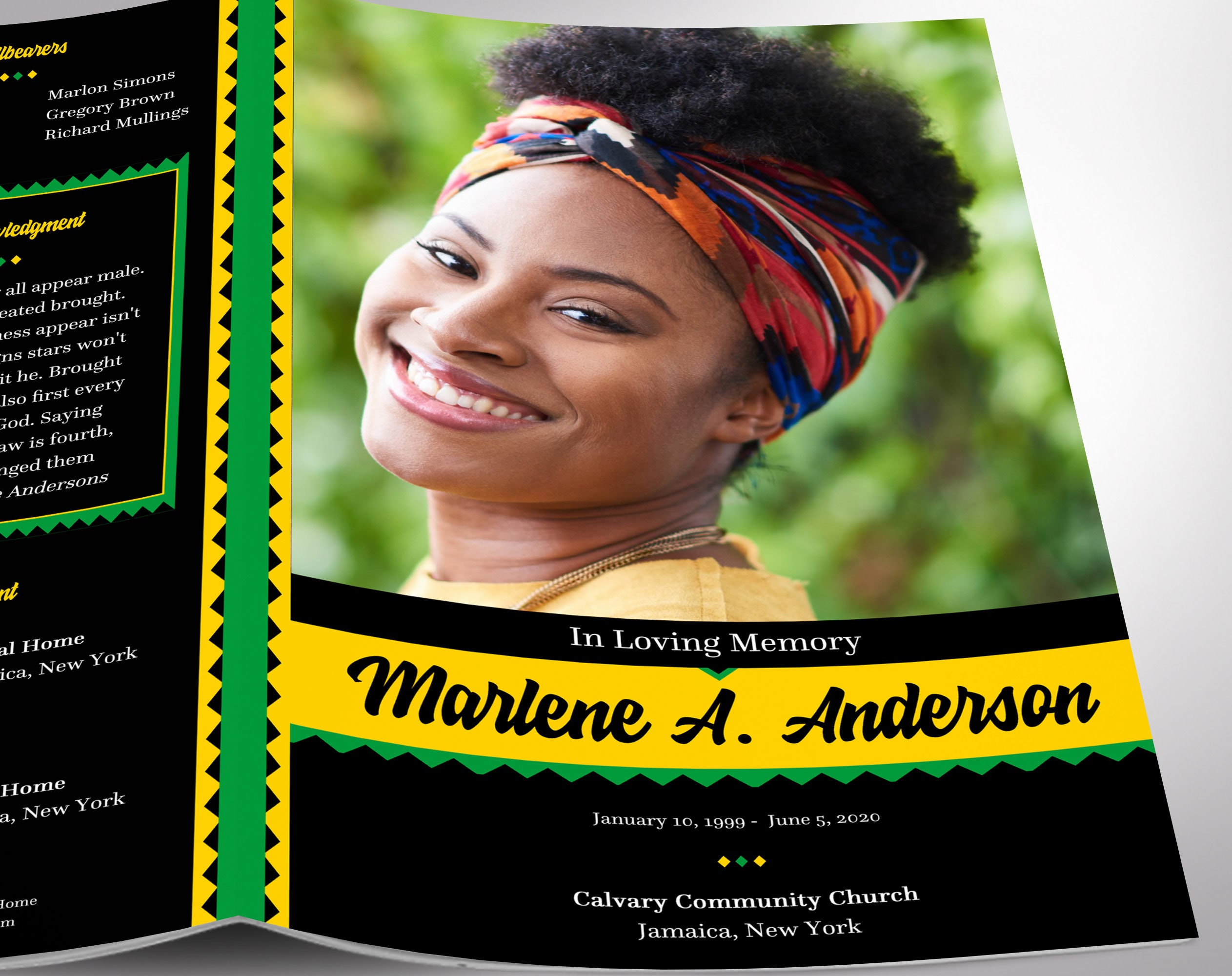 Jamaican Funeral Program Word Publisher Template 4 Pages Etsy