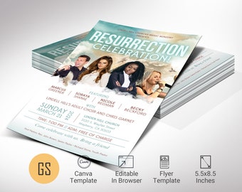 Resurrection Celebration Flyer Template, Canva Template | Easter Concert Flyer, Church Invitation | 5.5x8.5