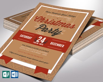 Red Brown Christmas Party Flyer Template, Word Template, Publisher V2, Church Invitation, Party Invite, 5.5x8.5 in