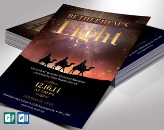 Bethlehem Light Christmas Flyer Template | Word Template, Publisher | Church Invitation | 5 Background | Size 4x6 inch