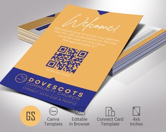 Modern Church Connect Card Template, Canva Template | Yellow, Church Welcome Card, New Here Guest | 2 Sides | 4x6 inches