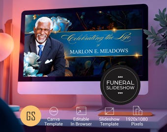 White & Blue Rose Funeral Slideshow Template Canva Memorial Video 32 Slide MP4